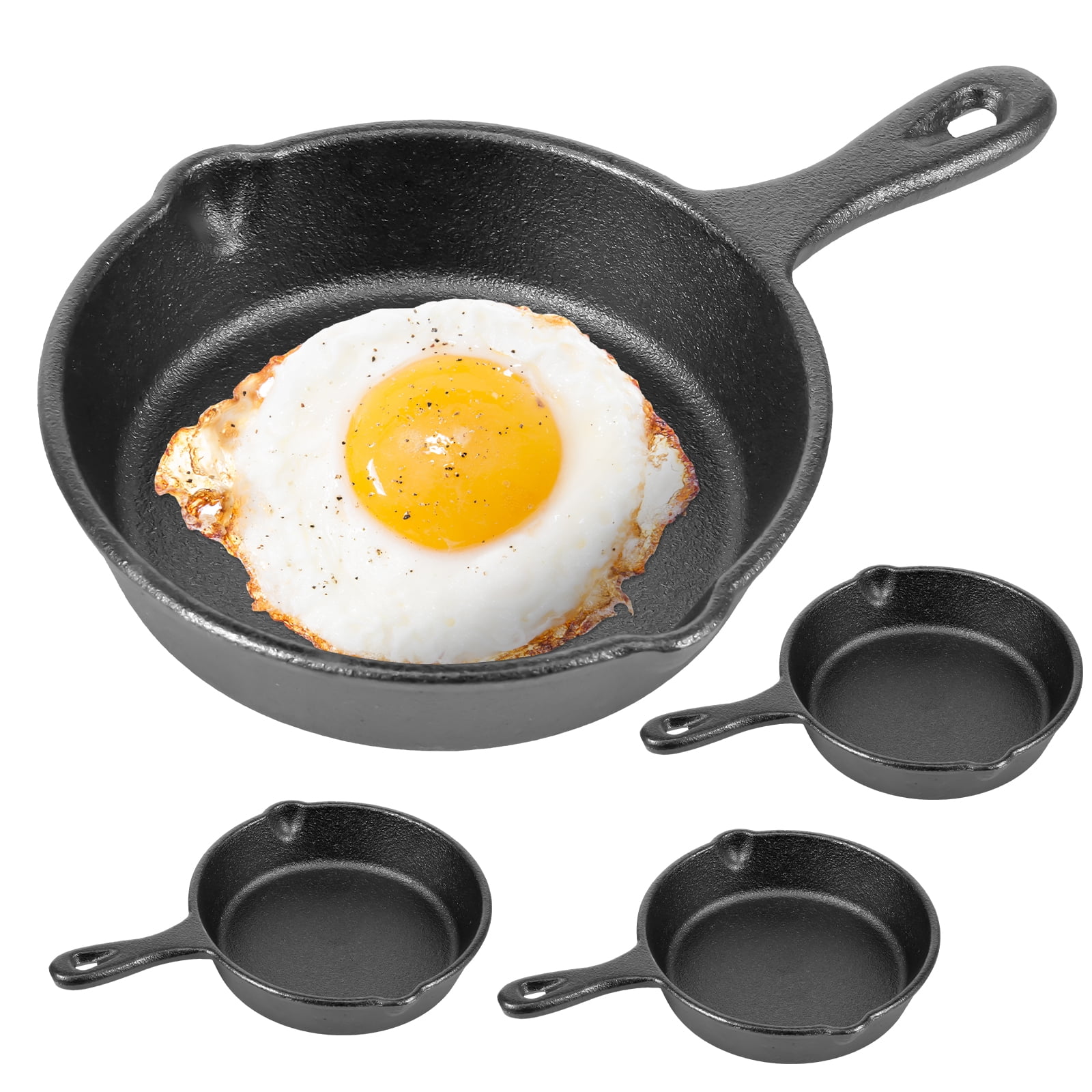 AEVXKHI 4PCS Mini Iron Skillet for Stove Oven, Anti Rust Non Stick Small Frying Pans Even Heating No Coating Egg Frying Skillet with Double Drip Spout for Indoor and Outdoor