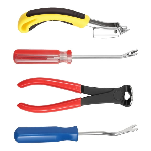 AEVXKHI 4PCS Nail Removal Tool Set, V Tip Tack Puller, U Tip Tack Puller and End Cutting Plier with Upholstery Staple Remover, for Furniture Floor Wall Wooden Case Car Photo Frame