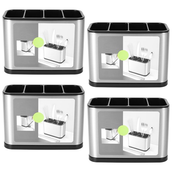 AEVXKHI 4PCS Silverware Organizer with 4 Divided Compartments, Stainless Steel Kitchen Utensil Holder, Square Silverware Caddy Countertop Cutlery Holder for Kitchen Silver