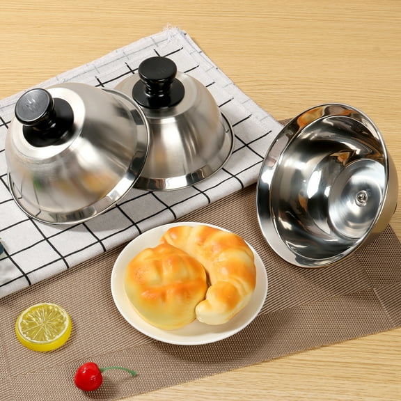 AEVXKHI 4PCS Stainless Steel Burger Cover, Cheese Melting Dome Smooth Burger Cover Dome, Round Basting Cover Steaming Cover, Dishwasher Safe Steak Cover Dome for Home