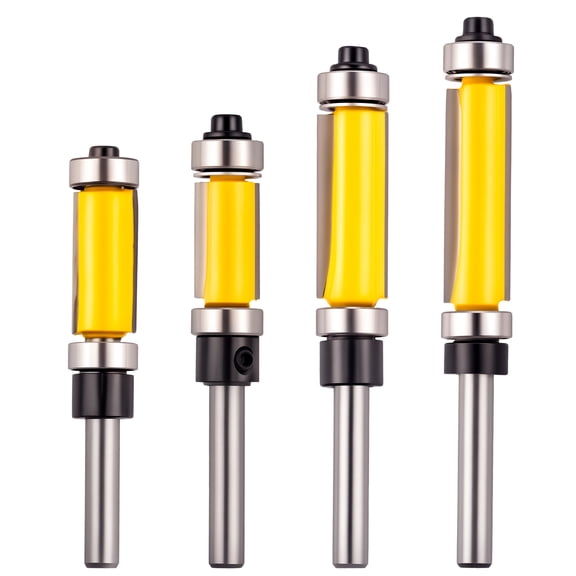 AEVXKHI 4PCS Top and Bottom Bearing Flush Trim Router Bit, 1/4 Inch Double Bearing Trimming Cutter, High Strength Woodworking Pattern Flush Trim Router Bit for Engraving Machine