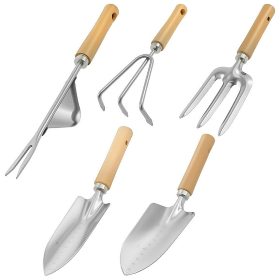 AEVXKHI 5 Piece Garden Tools Set, Stainless Steel Heavy Duty Gardening Hand Tools Kit, Outdoor Hand Tools, Hand Trowel, Hand Rake, Weeder, Transplanter and Hand Folk for Yard Work Planting