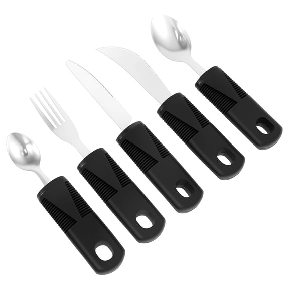 AEVXKHI 5PCS Adaptive Utensil Set, Stainless Steel Bendable Cutlery Set, Ergonomic Adult Silverware with Nonslip Handle, Easy Grip Eating Aid Flatware Dishwasher Safe for Adults Trembling Hands