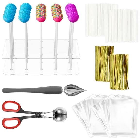 AEVXKHI 603PCS Cake Pop Kit, Cake Pop Mold Set with Lollipop Stand, Meat Baller Decorating Spoon Paper, Lollipop Sticks Candy Paper Bags Ties, Practical Cake Pop Mold Set for Kids Adult