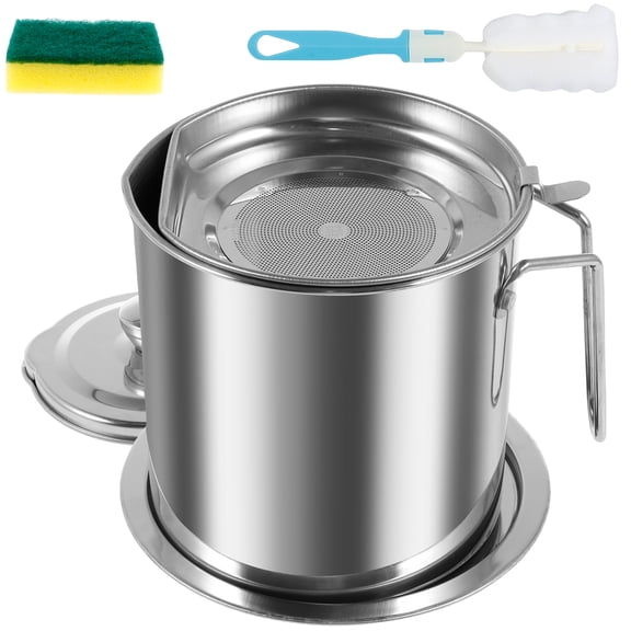 AEVXKHI 68 oz Large Capacity Stainless Steel Oil Filter Pot, Bacon Grease Container with Strainer, Non Slip Bacon Grease Saver, Reusable Cooking Oil Container for Storing Frying Oil