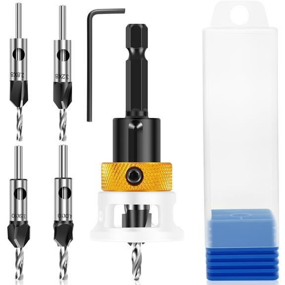AEVXKHI 6PCS Alloy Countersink Drill Bit Set with Depth Stop, Spiral Edge Countersink Wood Drill Bit, Wear Resistant Counterbore Hole Saw Drill Bit for Wood Processing