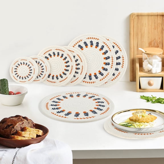 AEVXKHI 6PCS Cotton Trivet Round Trivet Set, 3 Sizes 4.7-9.45inch Kitchen Trivets, Washable Trivets for Hot Dishes Decorative Pot Holders, Heat Resistant Hot Plate Mats for Hot Pots and Pans