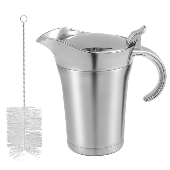 AEVXKHI 750ml Gravy Warmer Pitcher, Gravy Boat with Hinged Lid, Double Wall Insulated Gravy Jug, Stainless Steel Sauce Jug, Insulated Gravy Boat for Sauce Syrup Creamer
