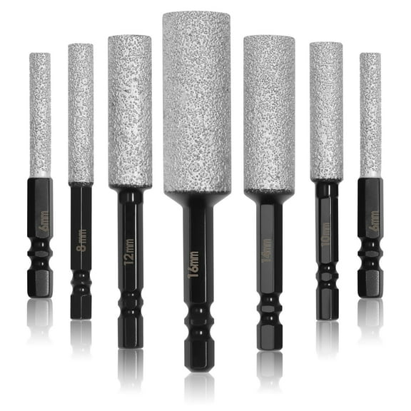 AEVXKHI 7PCS Diamond Drill Bits Set, High Density Tile Drill Bit Set with 1/4 Inches Anti Slip Hex Shank, for Drilling & Sanding Tile, Ceramic and Glass, 6mm 8mm 10mm 12mm 14mm 16mm