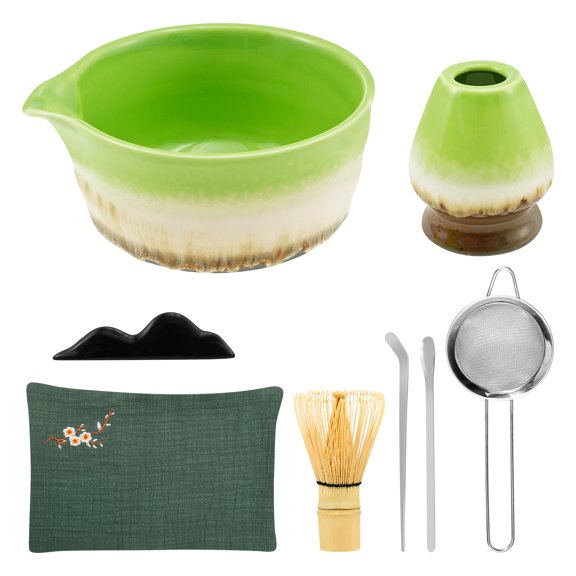 AEVXKHI 8PCS Matcha Whisk Set, Ceramic Matcha Bowl with Strainer Tea Rattle Stand, Matcha Bowl Thoughtful Nozzle Design Easy to Wash Matcha Set Suitable for Matcha Lovers