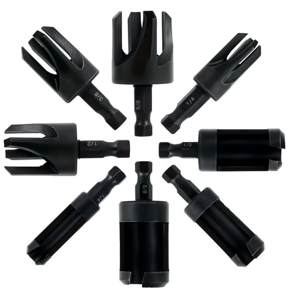 AEVXKHI 8PCS Wood Plug Cutter Drill Bit Set, Imperial High Carbon Steel 1/4 Inch Hex Shank Straight and Tapered Taper Cutting Tool Drill Driven Woodworking Claw Drill Bit