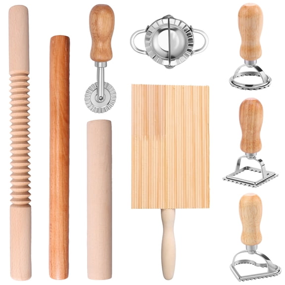 AEVXKHI 9PCS Efficient Pasta Making Kit with Ravioli Stamp Cutters Rolling Pins, Gnocchi Board Dough Cutter Dumpling Maker, Pasta Making Tool Set for Pasta Lovers Cooking