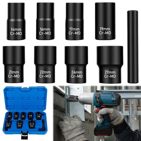 AEVXKHI 9PCS Lug Nut Extractor Set, 1/2" Drive Impact Bolt Remover Socket Tool, Wheel Lock Removal Kit, Easy Out Extractor Set for Damaged, Frozen, Rusted, Rounded-Off Bolts