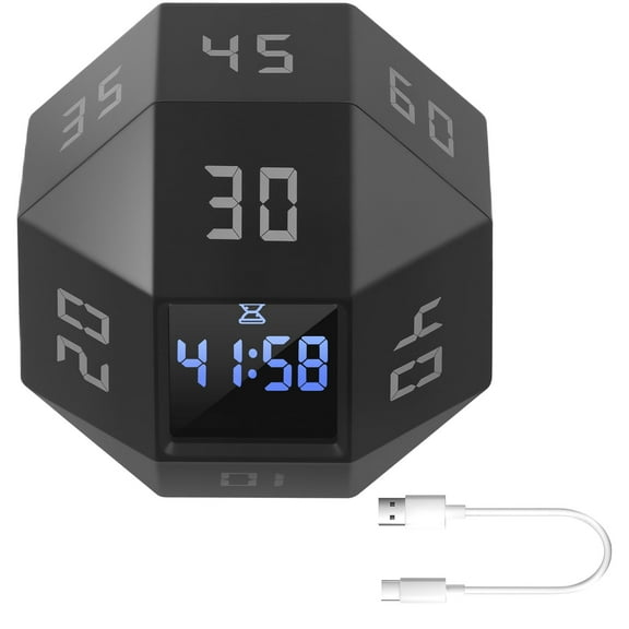 AEVXKHI ABS Rotating Pomodoro Cube Timer, Time Management Cube with 12 Side Time Module, Rechargeable Pomodoro Timer, 3 Alarm Reminder Modes Cube Timer