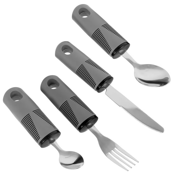 AEVXKHI Adaptive Utensil Set, Solid Safe Angled Utensils, Anti Slip Easy Grip Weighted Silverware Kit, Stable Easy Grip Adaptive Utensils Set for Hand Tremors