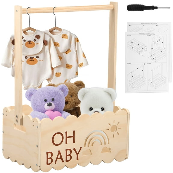 AEVXKHI Baby Shower Crate with Handle, Wood Baby Crate Closet Cute Baby Hamper Basket, Baby Storage Crate Multipurpose Baby Shower Basket Baby Crate for New Born Baby New Parents
