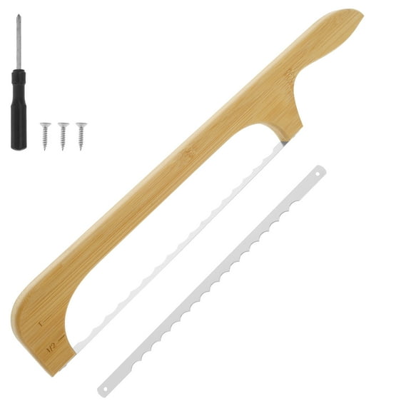 AEVXKHI Bread Bow Cutter, Stainless Steel Sourdough Bread Slicer with Wood Handle, Serrated Bagel Cutter Replaceable Bread Cutter Slicer, for Home Baking