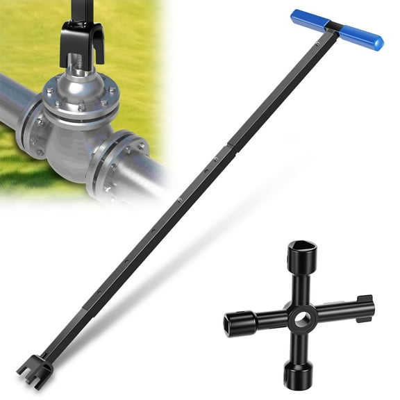 AEVXKHI Carbon Steel Water Shut Off Tool, Rustproof Way Utility Key, Water Meter Valves Adjustable Length Water Meter Wrench Effort Saving for Water Pipes