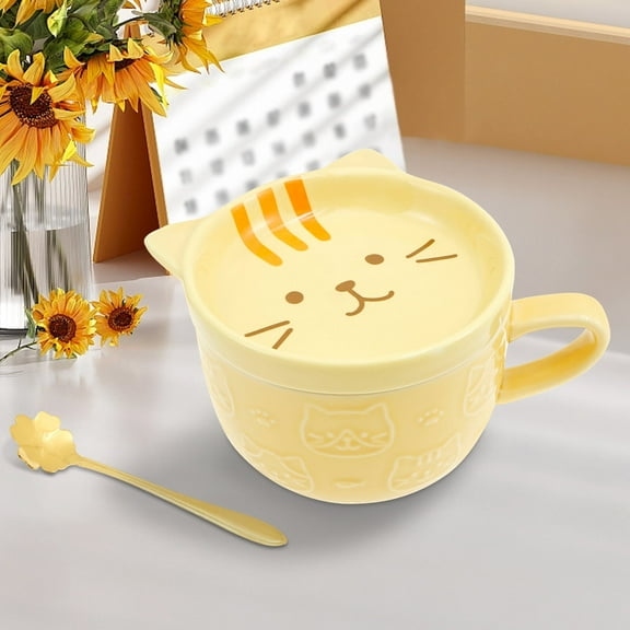 AEVXKHI Ceramic Cat Coffee Mug with Lid, Creative Cute Cat Mug with Handle, Ceramic Coffee Mugs, Funny Cat Tea Cups Ceramic Mug Cat Cups, Dishwasher Safe