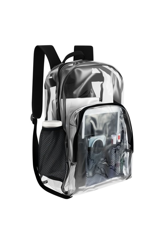 Clear Backpack PVC Transparent School Bag, Large Capacity See Through Book Bag with Adjustable Strap, Fashion Multi Pocket Backpack Travel Backpack, for Stadium Events Travel College
