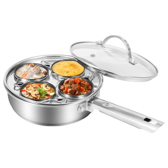 FUYGRCJ Egg Poacher Pan, Stainless Steel Poached Egg Cooker, Perfect Poached Egg Maker Pan, Induction Cooktop Egg Poachers Cookware Set, Stovetop Egg Poacher Set with 4 Nonstick Egg Poacher Cups
