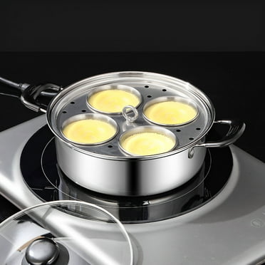 AEVXKHI Egg Poacher Stainless Steel Poached Egg Maker Pot Egg Poaching Pan with 4 Cups Poached Egg Cooker Pot, Multipurpose Stovetop Egg Poacher Pot for Induction Cooktop Gas Cooktop