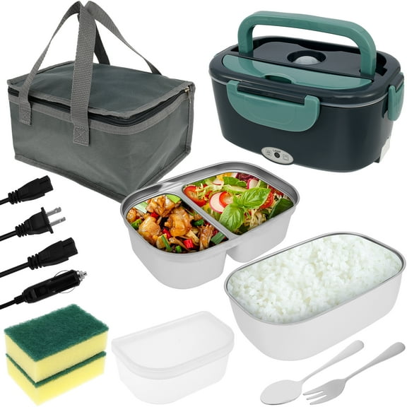 AEVXKHI Electric Heated Food Box, 100 W US Electric Food Warmer Box with 2PCS 1.5 L Stainless Steel Container, Quick Heating Car Electric Food Warmer for Car Office Work