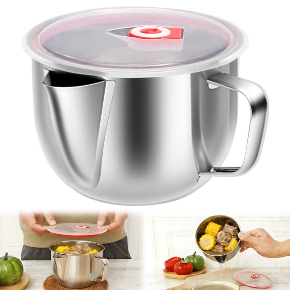 AEVXKHI Fat Separator with Spout, Reusable Fat Separator Cup, Stainless Steel Gravy and Sauce Separator with Lid, Kitchen Gadget Suitable for Broth Stew and Hot Pot