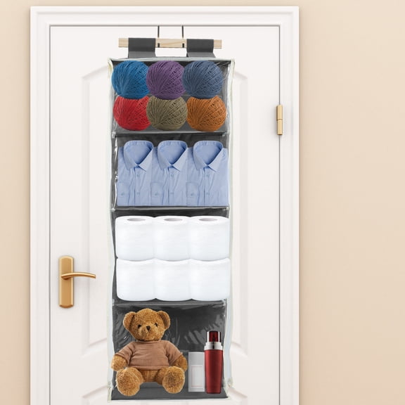 AEVXKHI Hanging Yarn Storage with 4 Large Pockets Large Capacity Knitting Organizer Storage with Zippers Clear Hanging Yarn Storage Organizer