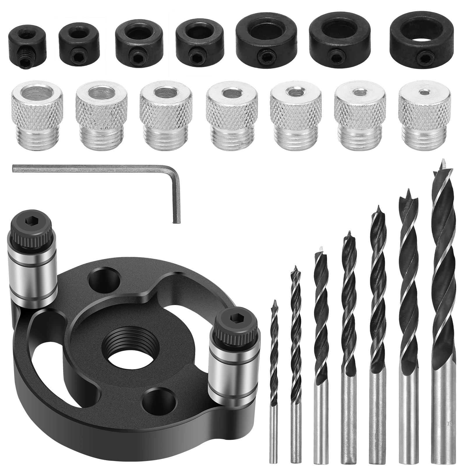 AEVXKHI Hole Drill Positioner Locator, Adjustable Self Centering Drill Bit Set, Solid Self Centering Doweling Jig, Anti Slip Round Jig Punch Locator for Woodworking