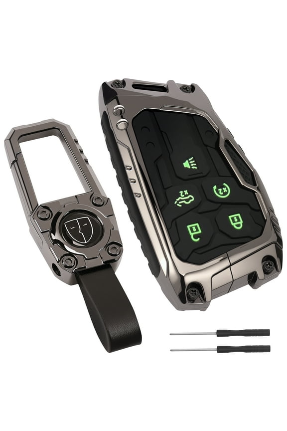 Key Fob Cover with Luminous Silicone Buttons, Zinc Alloy Key Fob Case, Heavy Duty Key Fob Cover Case Protective Key Fob Cover Protector with Keychain