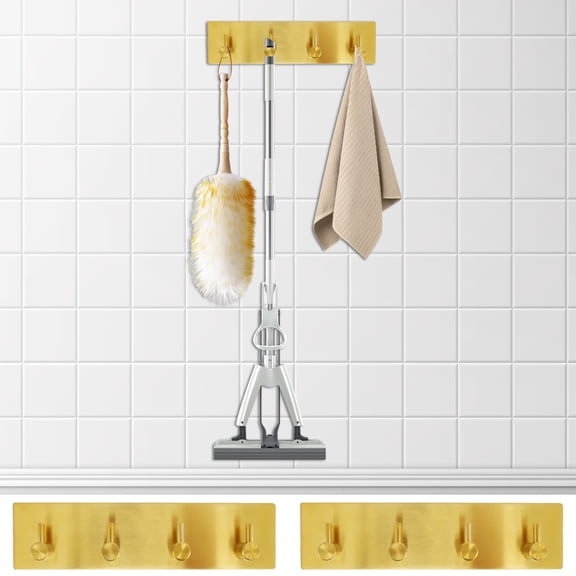 AEVXKHI Key Holder with 4 Hooks Stainless Steel Key Hanger Self Adhesive Wall Key Hook No Drill Key Organizer Hanger Multifunctional Key Rack Practical Key Rail for Entryway Hallway Doorway