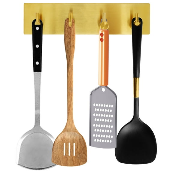 AEVXKHI Key Holder with 4 Hooks Stainless Steel Key Hanger Self Adhesive Wall Key Hook No Drill Key Organizer Hanger Multifunctional Key Rack Practical Key Rail for Entryway Hallway Doorway