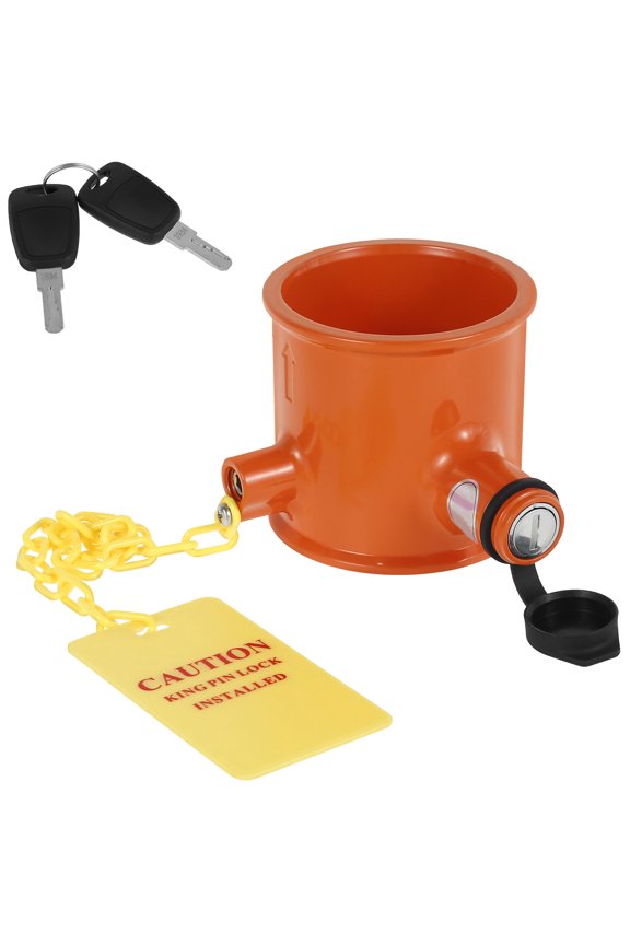 King Pin Lock, Sturdy Solid Steel Trailer Lock, Anti Theft Wheel King Pin Lock with Yellow Warning Tag and 2 Keys, Trailer King Pin Locks for RVs Campers Boats