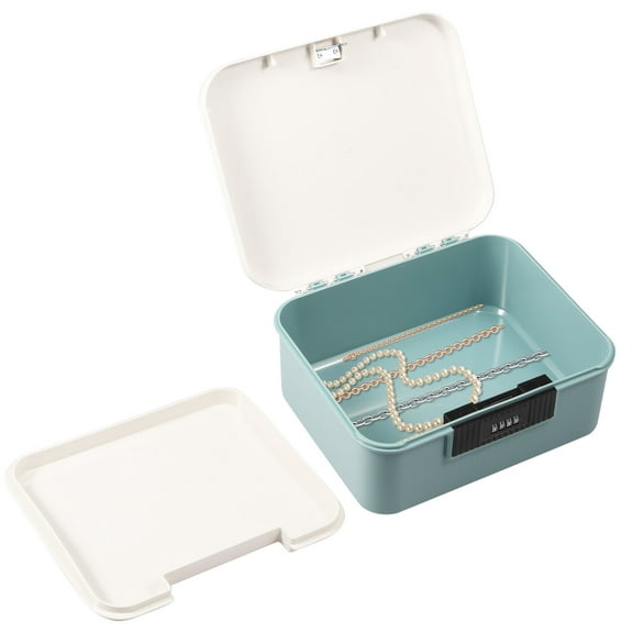 AEVXKHI Large Capacity Lockable Organizer Box, Stackable Lockable Plastic Trunk with Detachable Tray, ABS Plastic Lockable Storage Bin with Combination Lock