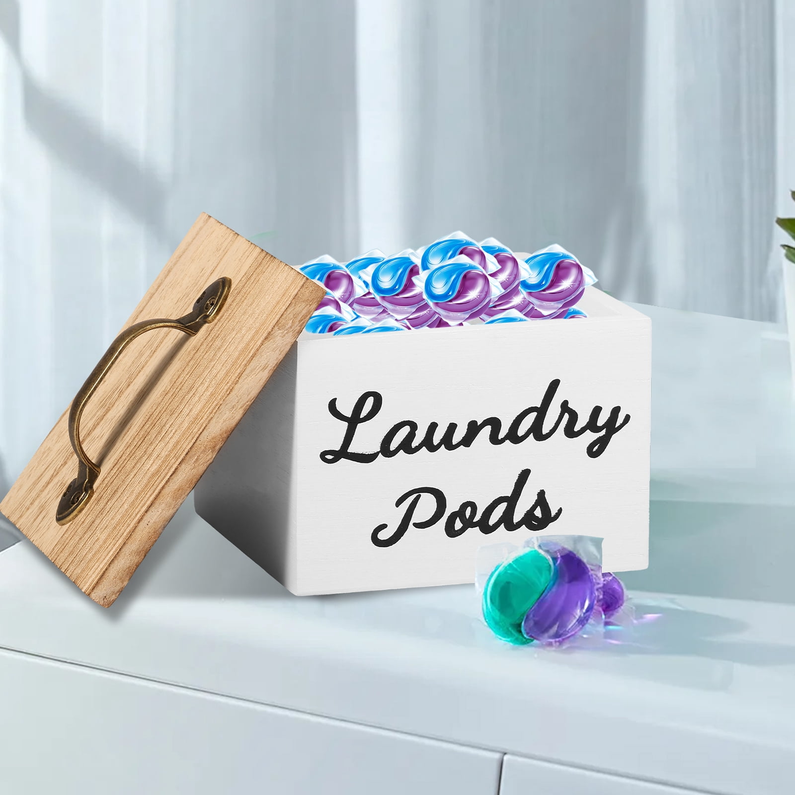 Automatic Pop-Up Laundry Pod Container With Lid & Measuring Cup - Large Capacity Sealed Storage