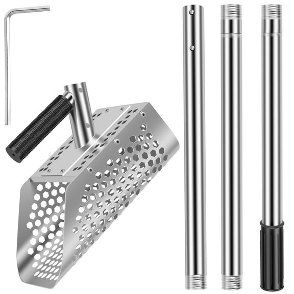 AEVXKHI Metal Detecting Sand Scoop, Stainless Steel Long Handle Sand Scoop with Gloves, Manual Sand Sifter Shovel, Quick Beach Sand Metal Detecting Tool for Underwater Treasure Hunting