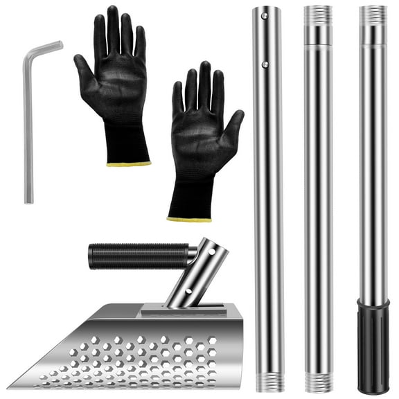 AEVXKHI Metal Detecting Sand Scoop, Stainless Steel Long Handle Sand Scoop with Gloves, Manual Sand Sifter Shovel, Sturdy Beach Sand Metal Detecting Tool for Underwater Treasure Hunting