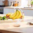 thumbnail image 1 of AEVXKHI Moon Shape Banana Hanger Rack, Metal Fruit Hanger with Wood Base, Stable Banana Hanger Stand, Decorative Grape Stand Holder for Hanging Banana Grape, 1 of 10