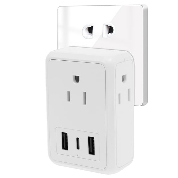 AEVXKHI Multi Plug Outlet Extender, Power Strip with Surge Protector Electric Outlet Splitter with 3 USB Wall Charger (1 USB C), Multiple Outlet Expander for Cruise, Dorm, Travel, Home, Office