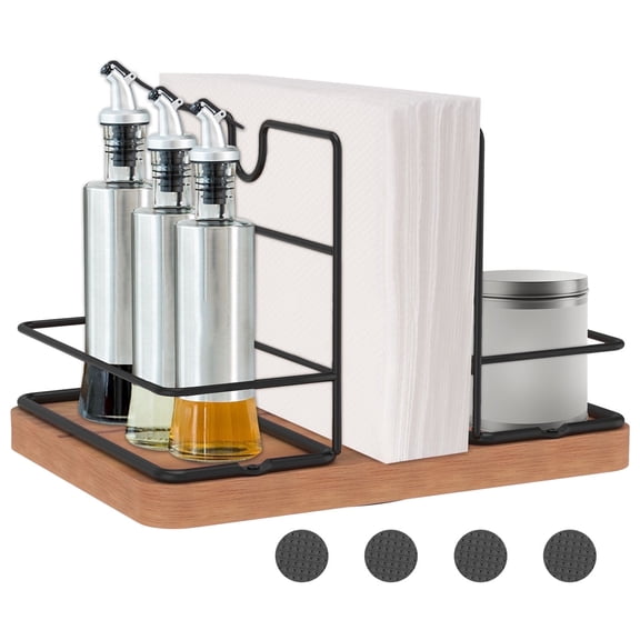 FUYGRCJ Napkin Holder with Salt and Pepper Shakers Caddy, Rotatable Napkin Holder for Table, Standing Napkin Dispenser for Dining Table Decor Not Including Shakers