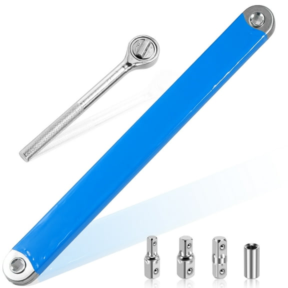 AEVXKHI Offset Extension Wrench Set 15.4 Inches Carbon Steel Extension Wrench with 4 Drive Adapters and Ratchet Wrench Universal Impact Wrench Extender Tool for Tightening or Loosening Bolts