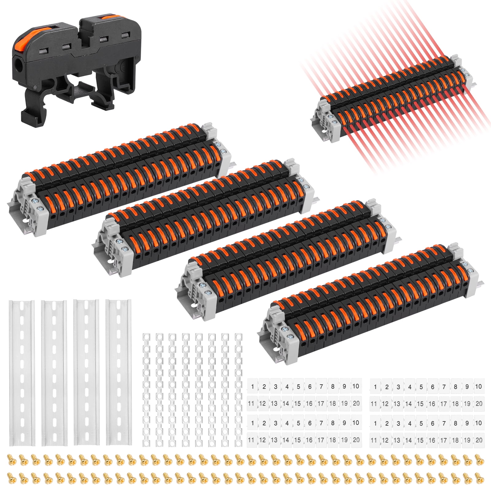 AEVXKHI Pack of 80 DIN Rail Terminal 28-12AWG PCT-211 DIN Rail Terminal with Connection Bar Number Marking Strip and Screw for Automation Project DIY Project