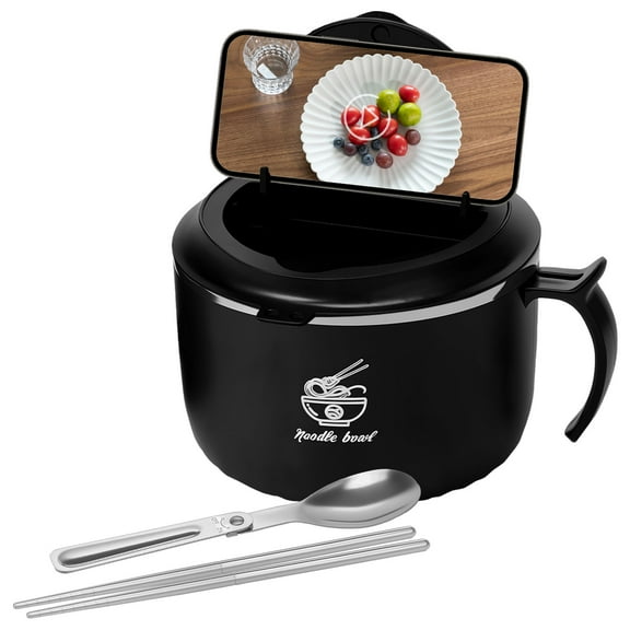 AEVXKHI Ramen Bowl Set, 1600ml Microwave Ramen Bowl with Splicing Spoon and Folding Chopsticks, Ramen Cooker Bowl with Lid for Home Office College Dorm Room