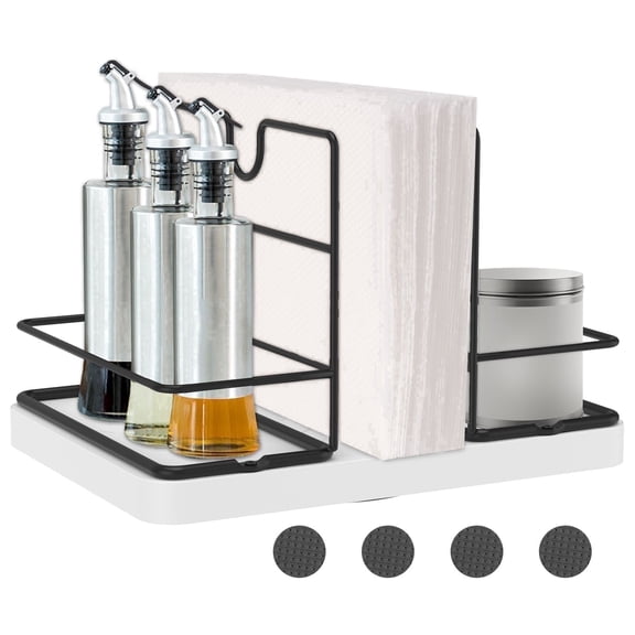 Rotating Spice Rack Organizer, 360-Degree Revolving Countertop Napkin Organizer, Rotatable Napkin Holder Dispenser with Salt and Pepper Shakers Caddy for Kitchen Dining Table Decor