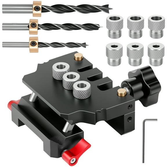 AEVXKHI Self Centering Dowel Jig Kit, Flexible Versatile Aluminum Alloy Dowel Drill Guide, Pocket Hole Jig Doweling Set for Woodworking