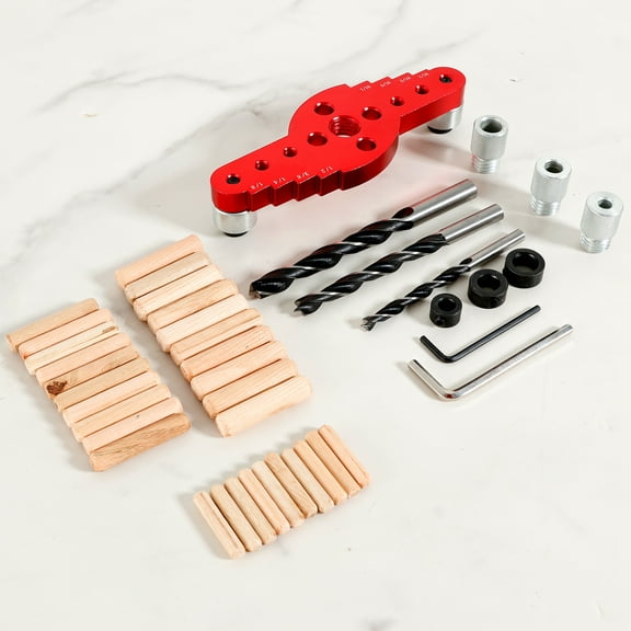 AEVXKHI Self Centering Scriber Dowel Jig Kit Aluminum Alloy Vertical Hole Drilling Jig Precise Wood Dowel Drill Guide 2 in 1 Punching Hole Locator with Wood Dowel Pin for Woodworking Drilling