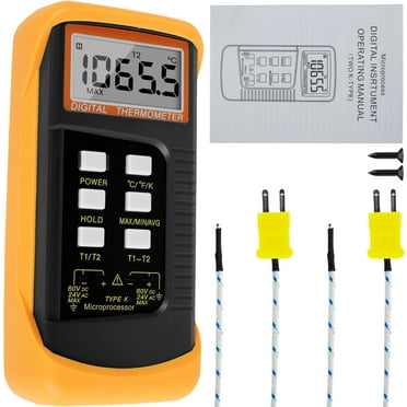 AEVXKHI Thermocouple Thermometer, Digital K Type Thermometer, Double Channel Thermocouple Tester, Measuring Range -50°C to 1300°C Portable Handheld Thermocouple Thermometer for Industry