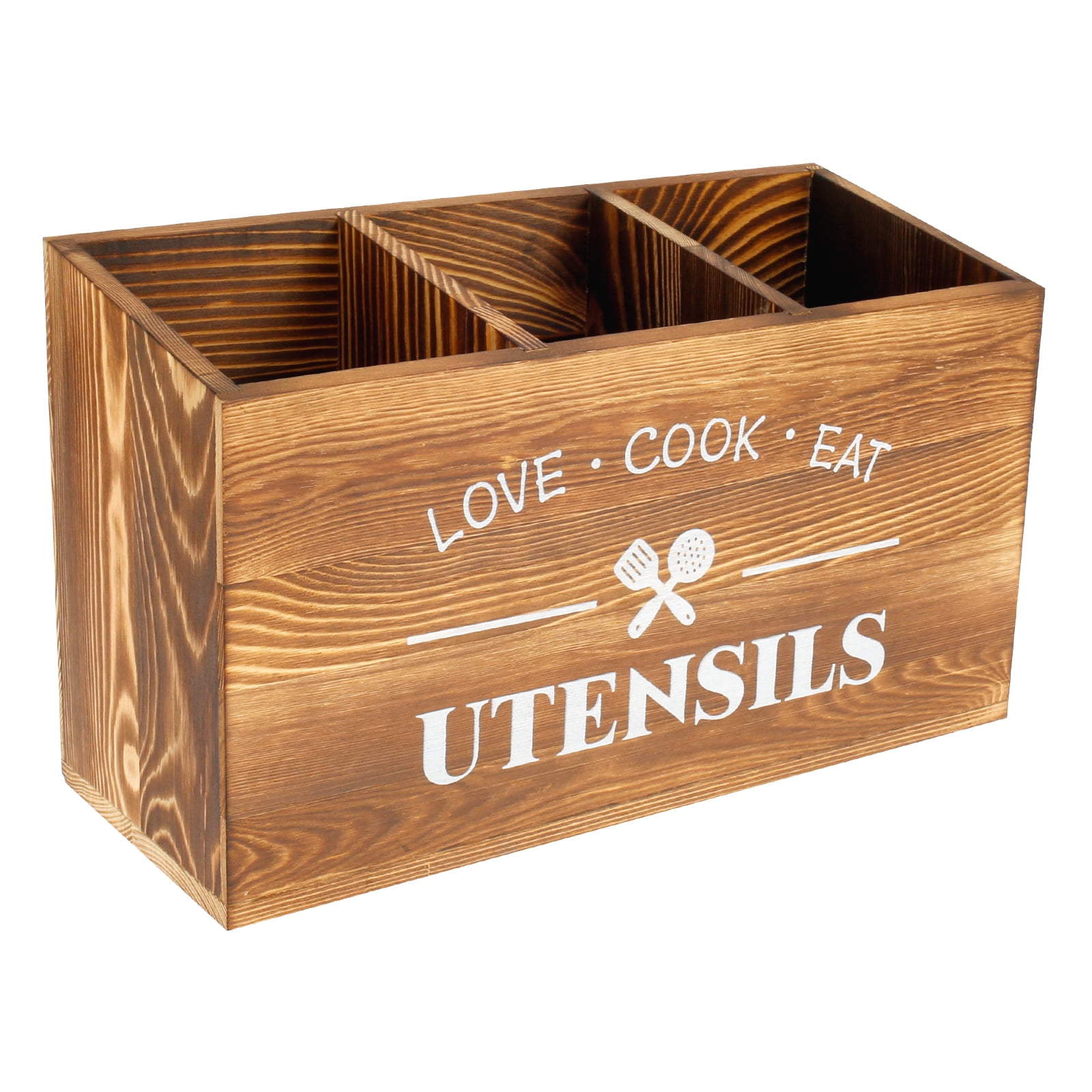 AEVXKHI Wooden Kitchen Utensil Holder 3 Compartments Large Kitchen ...