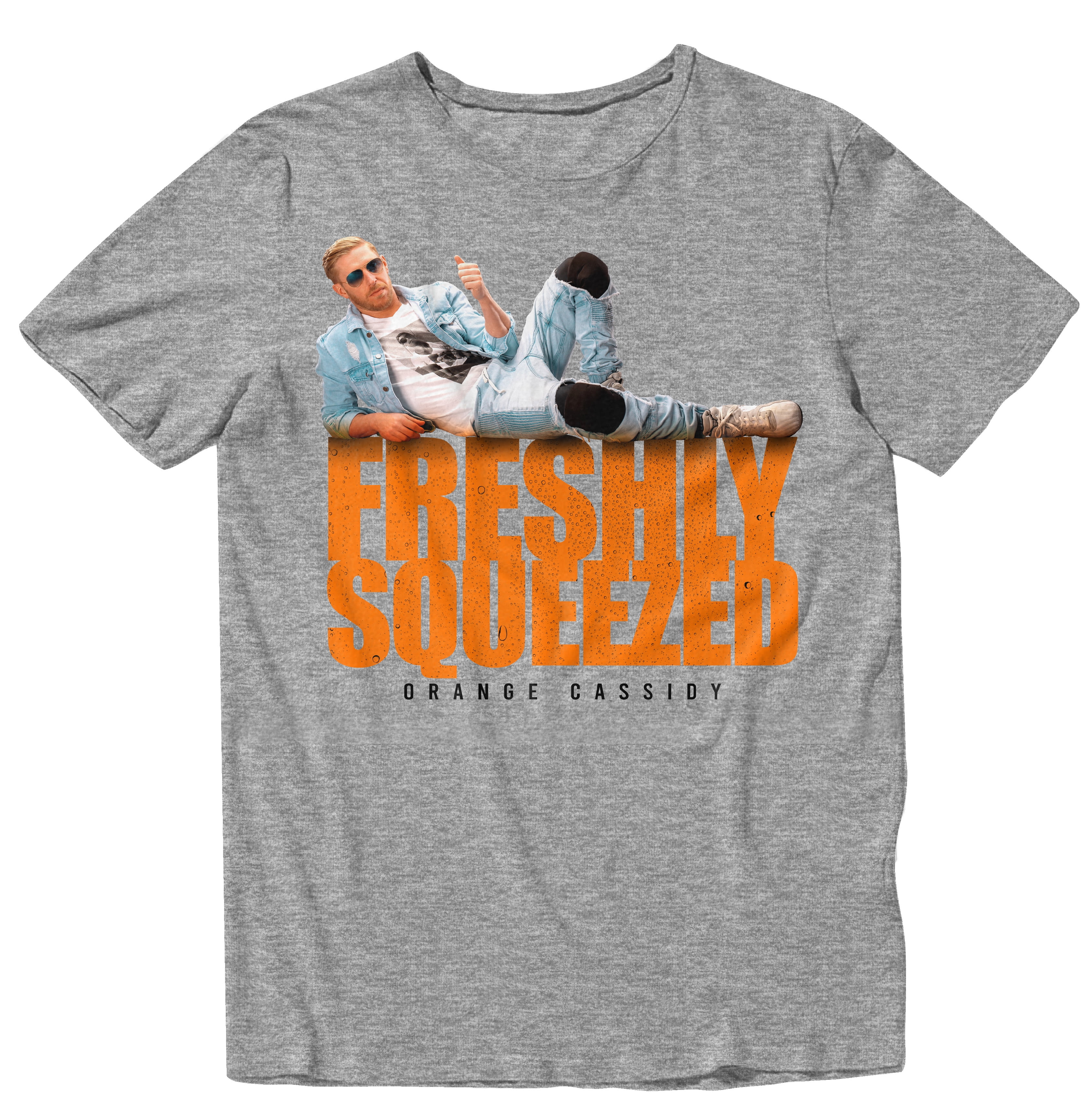 AEW All Elite Wrestling Orange Cassidy freshly squeezed Mens and Womens Short Sleeve T Shirt Small Grey